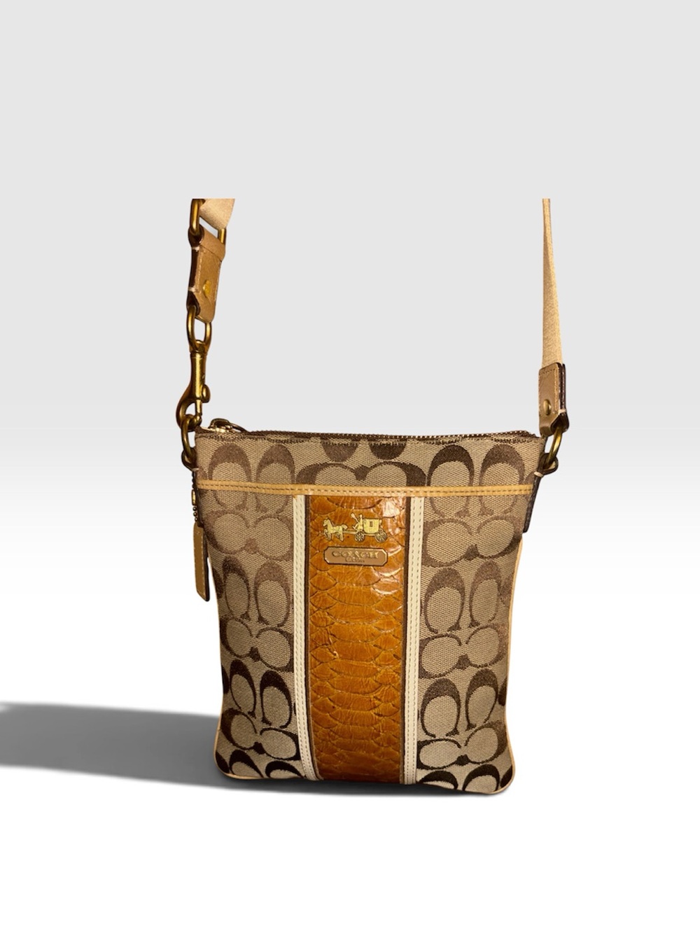 Coach Signature Stripe Python Swingpack Crossbody